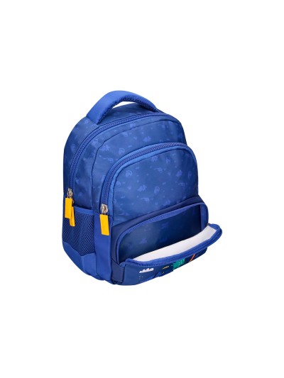 Cartera escolar liderpapel moc hila multibolsillo infantil dino azul 350x110x270 mm