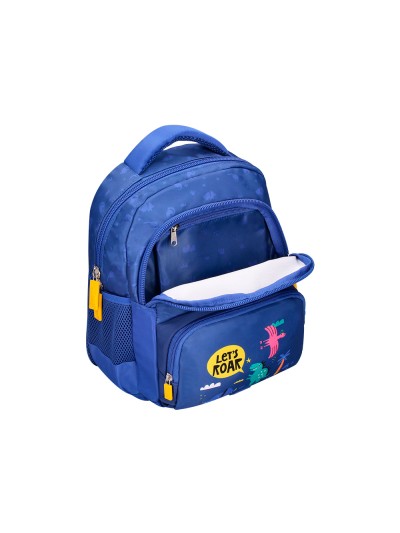 Cartera escolar liderpapel moc hila multibolsillo infantil dino azul 350x110x270 mm