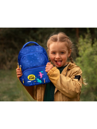 Cartera escolar liderpapel moc hila multibolsillo infantil dino azul 350x110x270 mm