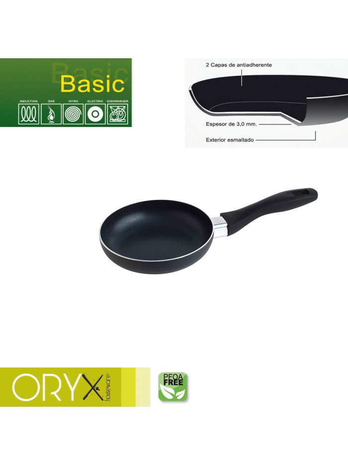 Oryx Sartén Aluminio Antiadherente Basic, Alta Resistencia, Apta Inducción, Libre PFOA, Diámetro 16 cm, Espesor 3 mm.