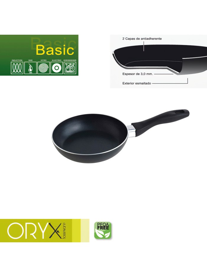 Oryx Sartén Aluminio Antiadherente Basic, Alta Resistencia, Apta Inducción, Libre PFOA, Diámetro 18 cm, Espesor 3 mm.