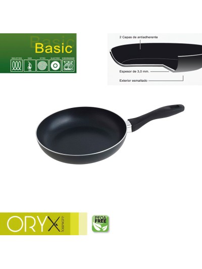 Oryx Sartén Aluminio Antiadherente Basic, Alta Resistencia, Apta Inducción, Libre PFOA, Diámetro 22 cm, Espesor 3 mm.