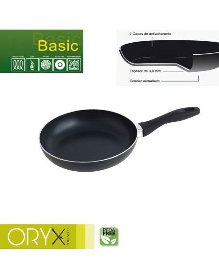 Oryx Sartén Aluminio Antiadherente Basic, Alta Resistencia, Apta Inducción, Libre PFOA, Diámetro 22 cm, Espesor 3 mm.