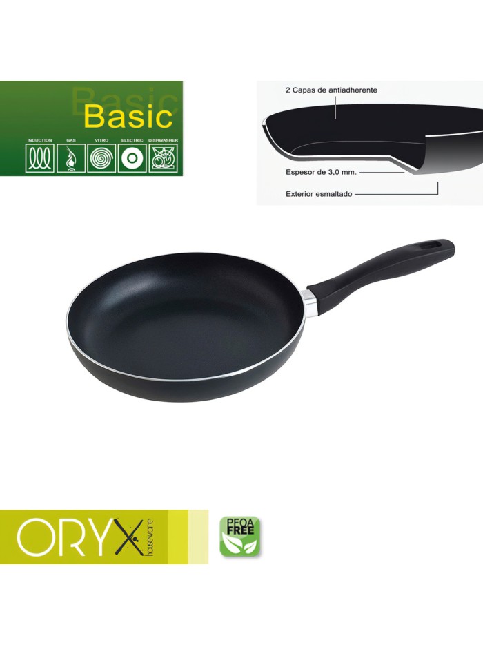 Oryx Sartén Aluminio Antiadherente Basic, Alta Resistencia, Apta Inducción, Libre PFOA, Diámetro 24 cm, Espesor 3 mm.