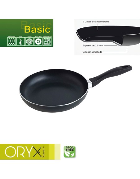 Oryx Sartén Aluminio Antiadherente Basic, Alta Resistencia, Apta Inducción, Libre PFOA, Diámetro 24 cm, Espesor 3 mm.
