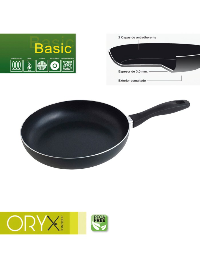 Oryx Sartén Aluminio Antiadherente Basic, Alta Resistencia, Apta Inducción, Libre PFOA, Diámetro 26 cm, Espesor 3 mm.