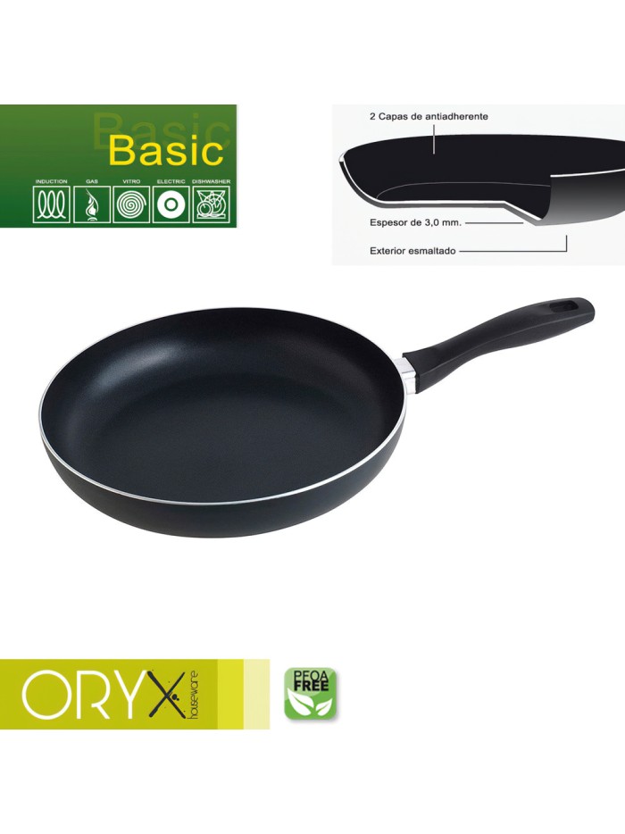 Oryx Sartén Aluminio Antiadherente Basic, Alta Resistencia, Apta Inducción, Libre PFOA, Diámetro 28 cm, Espesor 3 mm.
