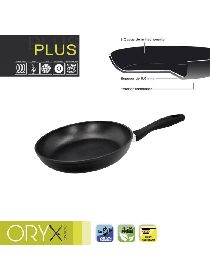 Oryx Sartén Aluminio Antiadherente Plus, Forjada, Apta Inducción, Libre PFOA, Diámetro 24 cm, Espesor 5 mm.