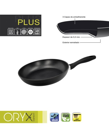 Oryx Sartén Aluminio Antiadherente Plus, Forjada, Apta Inducción, Libre PFOA, Diámetro 24 cm, Espesor 5 mm.