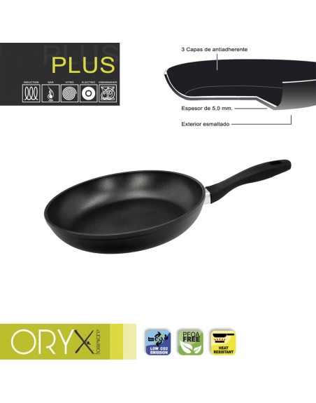 Oryx Sartén Aluminio Antiadherente Plus, Forjada, Apta Inducción, Libre PFOA, Diámetro 26 cm, Espesor 5 mm.