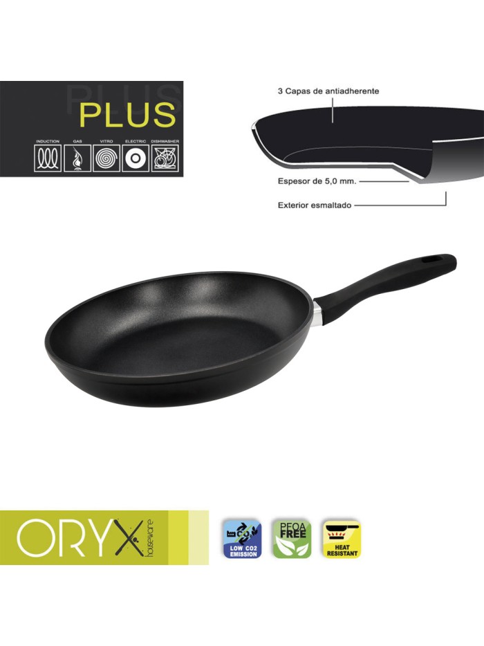 Oryx Sartén Aluminio Antiadherente Plus, Forjada, Apta Inducción, Libre PFOA, Diámetro 28 cm, Espesor 5 mm.