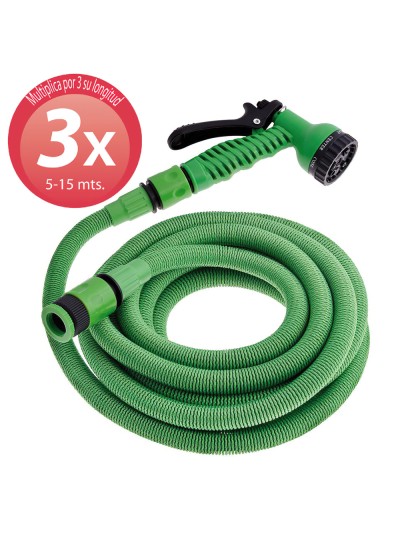 Manguera Extensible Riego Compacto 5 A 15 Metros Con Pistola 7 Posiciones
