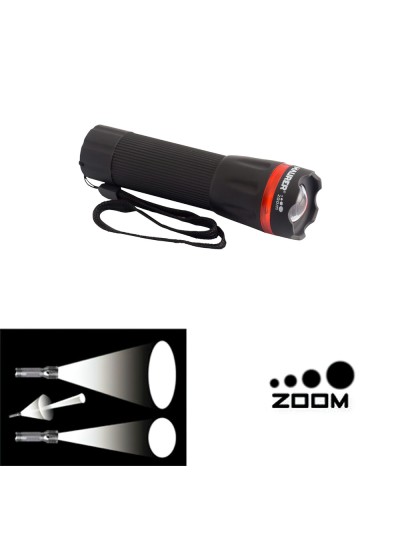 Linterna LED De Mano A Pilas (3 AAA) 50 Lumenes Con Mango Engomado y Función Zoom