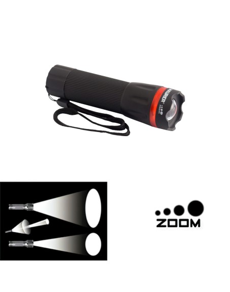 Linterna LED De Mano A Pilas (3 AAA) 50 Lumenes Con Mango Engomado y Función Zoom
