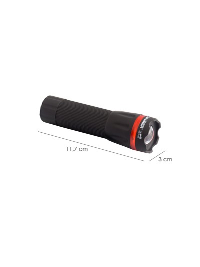 Linterna LED De Mano A Pilas (3 AAA) 50 Lumenes Con Mango Engomado y Función Zoom