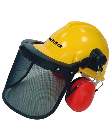 Casco Con Visera, Protector Facial De Rejilla  y Protector Auditivo