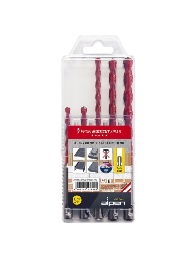 Estuche Brocas Alpen Multiusos / Universal Sds Plus  5 piezas