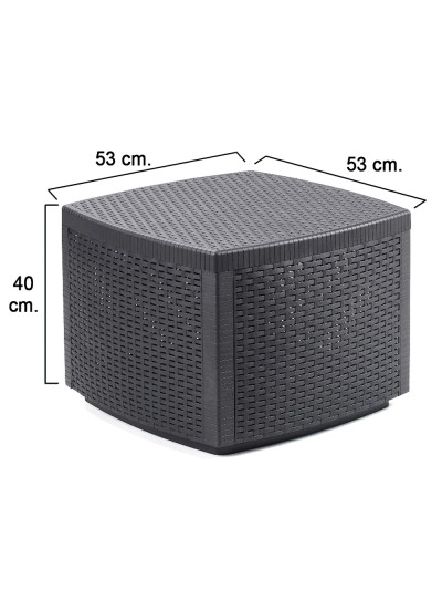 Mesa Resina Auxiliar Simil Rattan Cofre 53x53x40 cm.