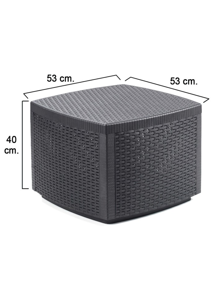 Mesa Resina Auxiliar Simil Rattan Cofre 53x53x40 cm.