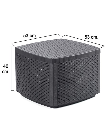 Mesa Resina Auxiliar Simil Rattan Cofre 53x53x40 cm.