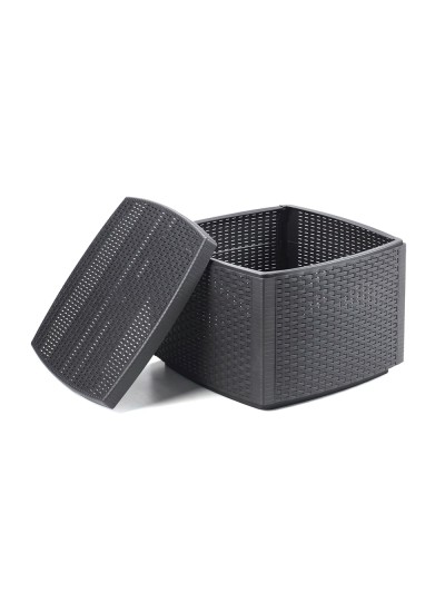 Mesa Resina Auxiliar Simil Rattan Cofre 53x53x40 cm.