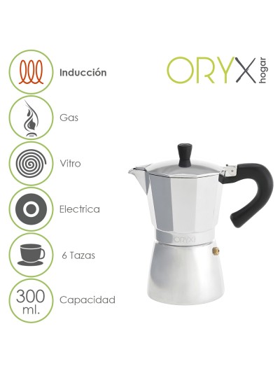 Cafetera Inducción Aluminio 6 Tazas (300 Ml.)
