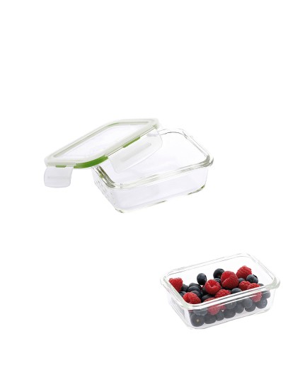 Recipiente Hermetico Cristal Rectangular  330 ml. 13.9 x 10.5 x 5.6 (alt) cm.