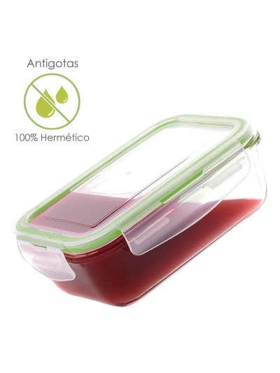 Recipiente Hermetico Cristal Rectangular 1200 ml. 20.4 x 15.4 x 7 (alt) cm.