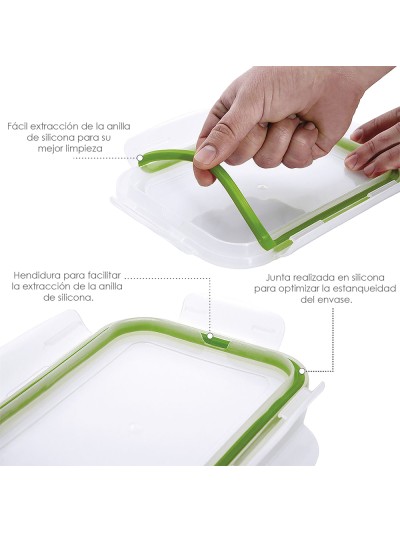 Recipiente Hermetico Cristal Rectangular 1200 ml. 20.4 x 15.4 x 7 (alt) cm.