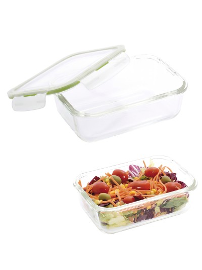 Recipiente Hermetico Cristal Rectangular 1200 ml. 20.4 x 15.4 x 7 (alt) cm.