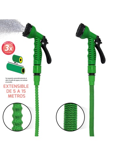 Manguera Extensible Riego Compacto 10 A 30 Metros Con Pistola 7 Posiciones