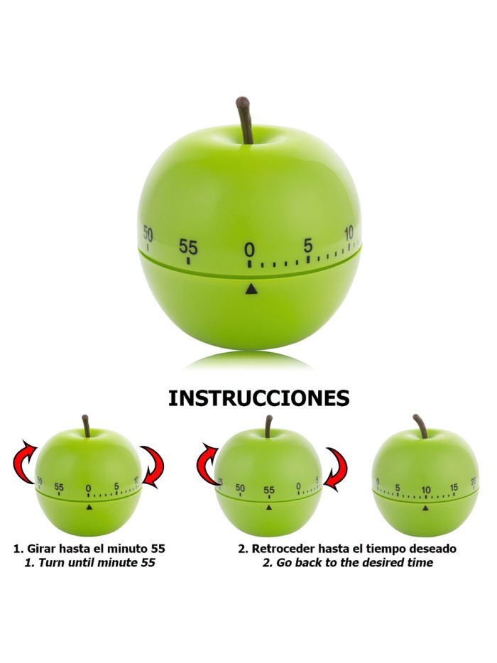 Temporizador Minutero Cocina Manzana Verde 60 Minutos