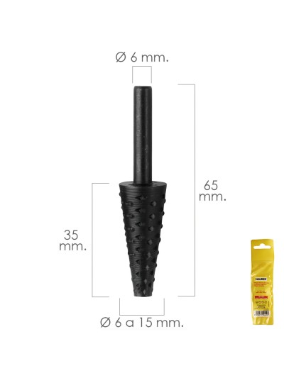 Fresa Rotativa Para Madera Conica Ø 6 a 15 mm. Para Taladro / Fresadora