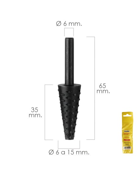 Fresa Rotativa Para Madera Conica Ø 6 a 15 mm. Para Taladro / Fresadora