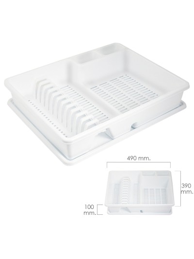 Escurre Platos Rectangular Con Bandeja Anti Goteo Plástico 49x39x10 (Alt.) cm.