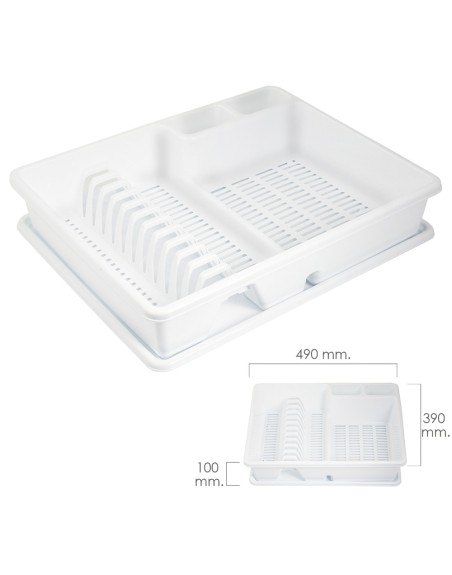 Escurre Platos Rectangular Con Bandeja Anti Goteo Plástico 49x39x10 (Alt.) cm.