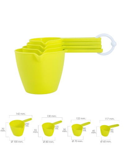 Set 4 Cacitos / Vasos Medidores 60 / 80 / 125 / 250 ml.