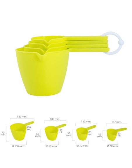 Set 4 Cacitos / Vasos Medidores 60 / 80 / 125 / 250 ml.