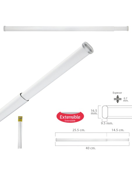 Barra Visillo Extensible 25.5/40 cm. Con Muelle Presion Ajustable  (1 Pieza)