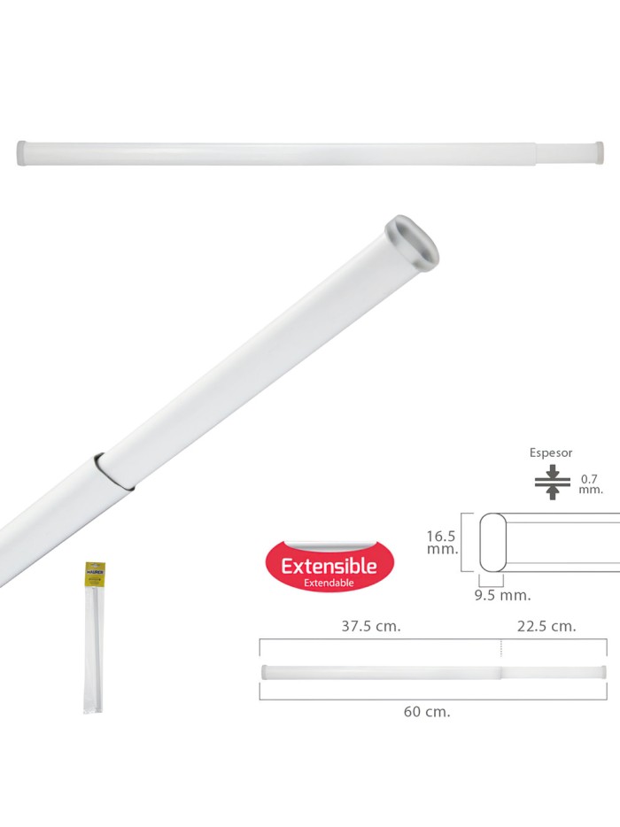 Barra Visillo Extensible 37.5/60 cm. Con Muelle Presion Ajustable  (1 Pieza)