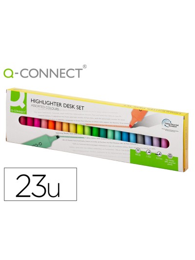 Rotulador q-connect fluorescente punta biselada estuche de sobremesa 23 unidades colores surtidos
