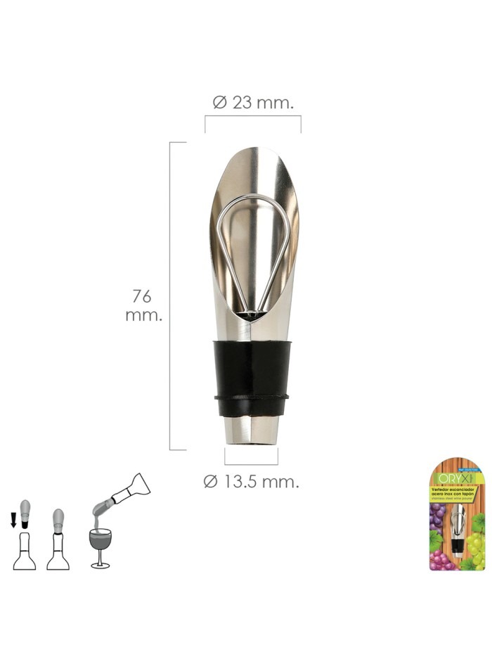 Vertedor Escanciador Vino Acero Inoxidable Con Tapon