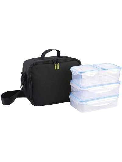 Bolsa Termica Con 4 Recipientes Hermeticos Plastico (2x800 ml + 2x400 ml.)