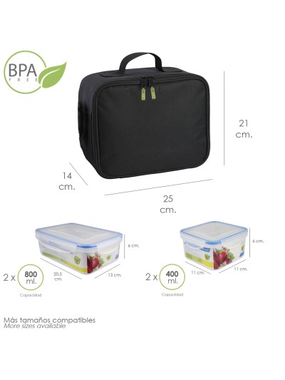 Bolsa Termica Con 4 Recipientes Hermeticos Plastico (2x800 ml + 2x400 ml.)