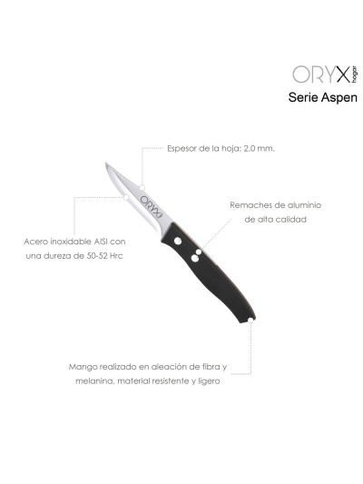 Cuchillo Aspen Mondador Hoja Acero Inoxidable 8 cm. Negro