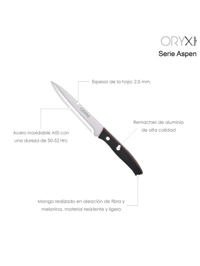Cuchillo Aspen Verduras Hoja Acero Inoxidable 15 cm. Negro
