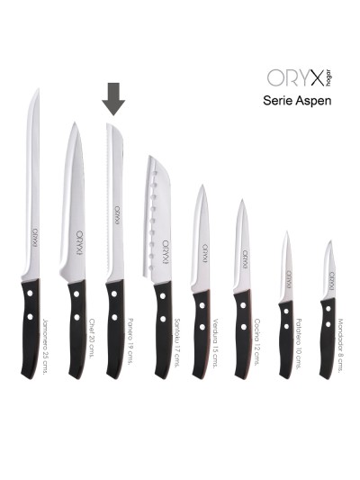 Cuchillo Aspen Panero Hoja Acero Inoxidable 19 cm. Negro