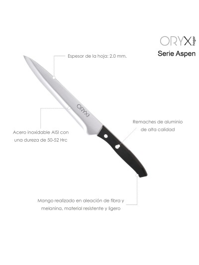 Cuchillo Aspen Cocinero / Chef Hoja Acero Inoxidable 20 cm. Negro