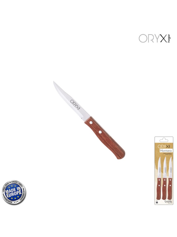 Cuchillo Montana Patatero Hoja Acero Inoxidable 9 cm. Mango madera (Blister 3 piezas)