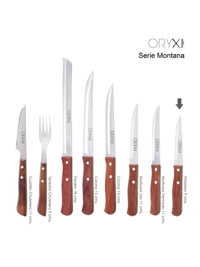 Cuchillo Montana Patatero Hoja Acero Inoxidable 9 cm. Mango madera (Blister 3 piezas)